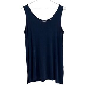 Chicos Travelers Navy Blue Tank Top Sleeveless Scoop Neck Acetate Spandex Size 3